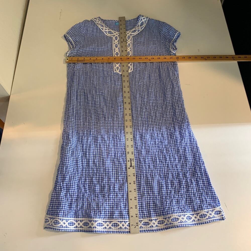 J McLaughlin Dress Womens XS Extra Small Blue White Gingham Embroidered Shift - Picture 7 of 11